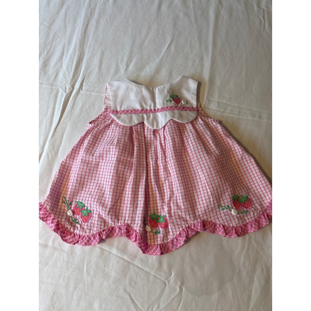 Little Bitty Gingham Dress Kids 18M Pink Excellent Strawberry Embroidered V5275